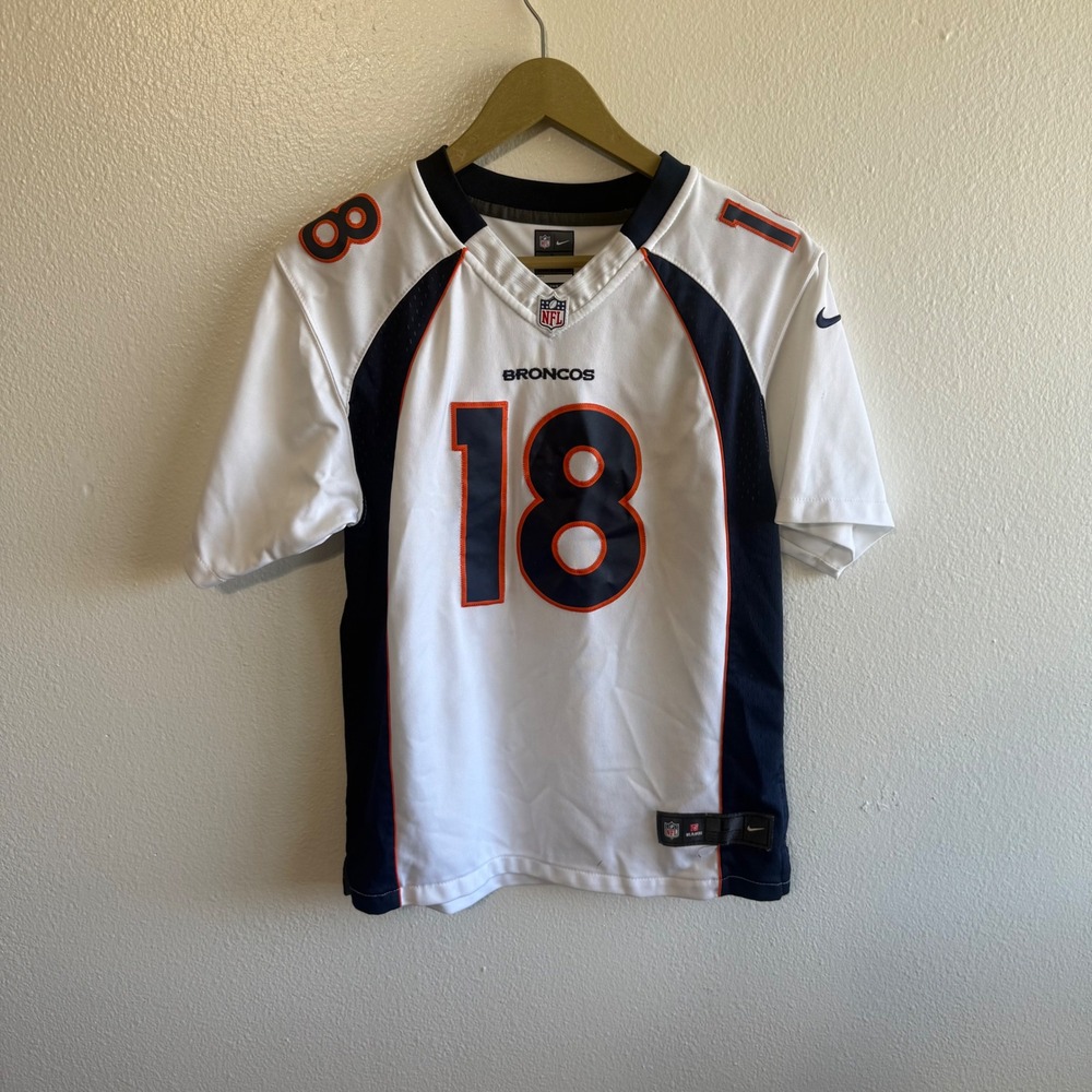 NFL On Field Size Large Manning #18 Broncos Jersey White Navy Sporty Football